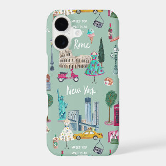 Rom New York Resor Ikoner Illustrerade