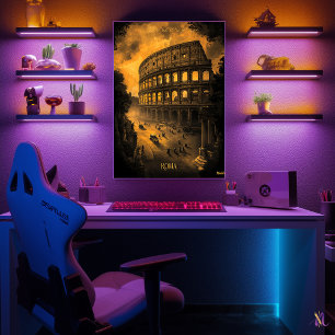 Rom Skyline - Charcol Monochrome Art - Urban Poster