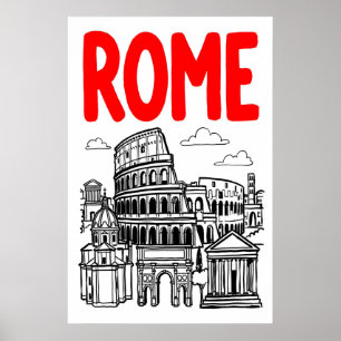 Rom Stad Konsttryck Fet Typografi med Colosseum Poster