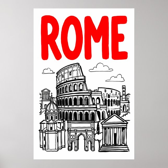 Rom Stad Konsttryck Fet Typografi med Colosseum Poster (Framsidan)