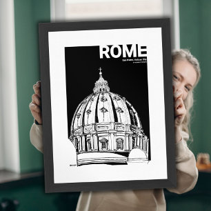 Rom Vatican City St. Peter's Dome Travel Sketch Poster
