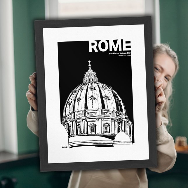 Rom Vatican City St. Peter's Dome Travel Sketch Poster (St. Peter's Rome Black White Sketch Mate Post Poster)