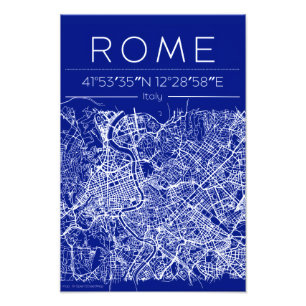 Roma Blåprint Stadskarta Affisch Fototryck