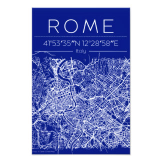 Roma Blåprint Stadskarta Affisch Fototryck