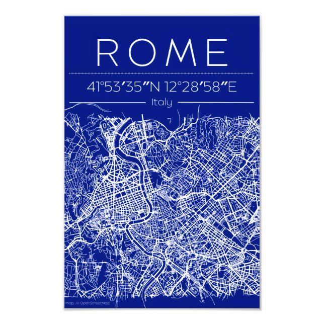 Roma Blåprint Stadskarta Affisch Fototryck (Framsidan)