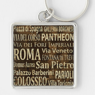 Roma italienvintagekonst fyrkantig silverfärgad nyckelring
