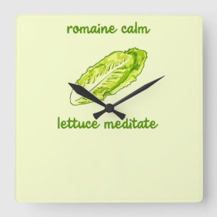 "Romain Lugn - Lettuce Meditate" Pun Fyrkantig Klocka