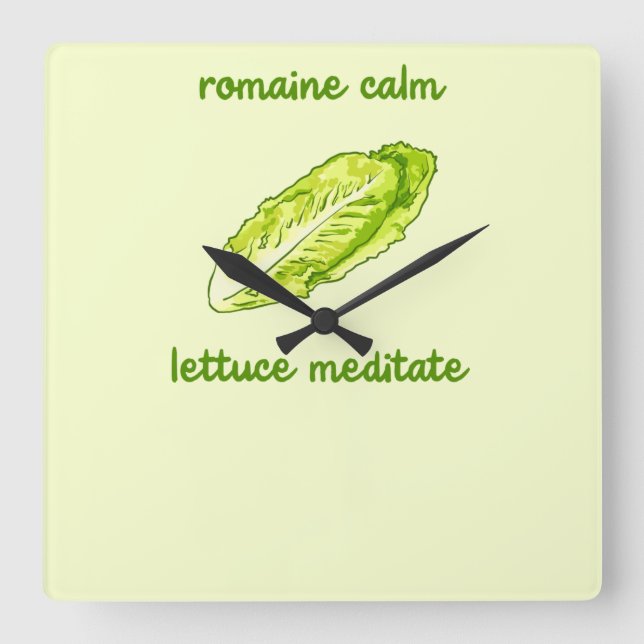 "Romain Lugn - Lettuce Meditate" Pun Fyrkantig Klocka (Framsida)