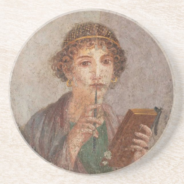 Roman Art Pompeii Sappho Girl med Stylus Antique Underlägg (Framsidan)