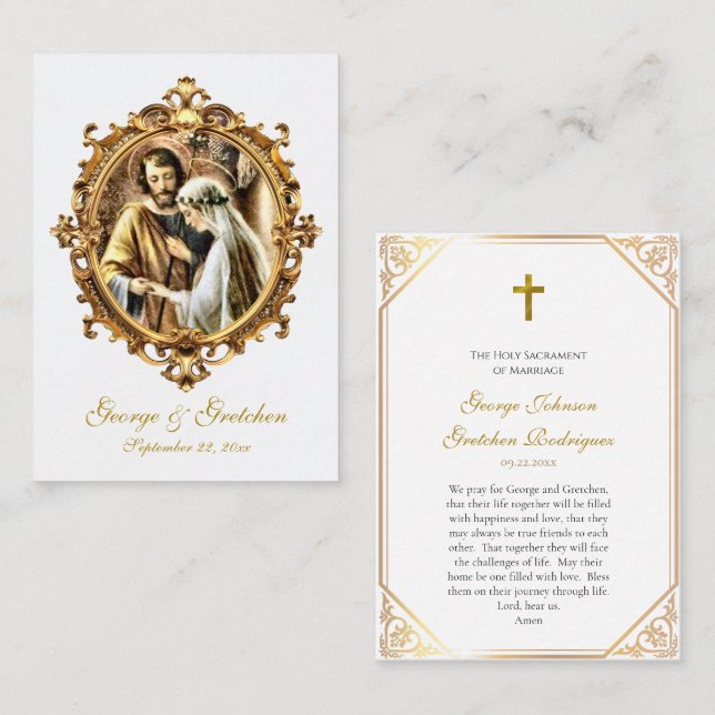 Roman Catholic Wedding Prayer Card Joseph and Mary Placeringskort (Fram/baksida)