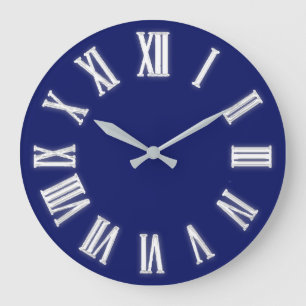 Roman Clock Silver Grått Grått  Blue Navy Stor Klocka