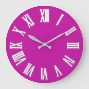 ROman Clock Silver Grått Grått Rosa Fuchsia Mini Stor Klocka