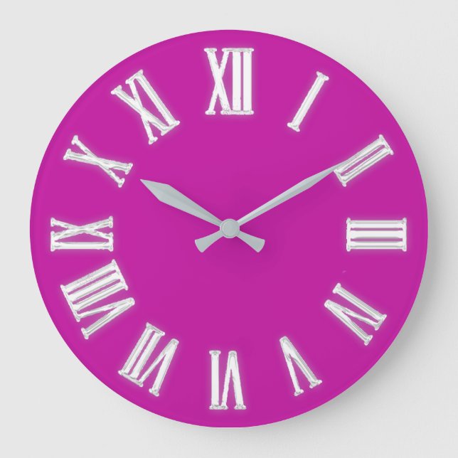 ROman Clock Silver Grått Grått Rosa Fuchsia Minima Stor Klocka (Framsida)