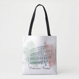 Roman Colosseum Italien Flagga Färg Sketch Tygkasse