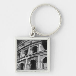 Roman Colosseum med arkitektonisk Teckning Fyrkantig Silverfärgad Nyckelring