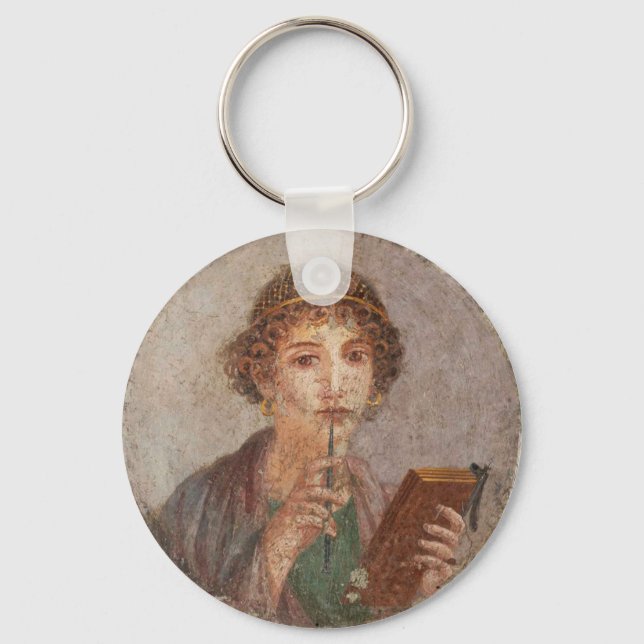 Roman Fresco Pompeii Sappho Girl Tablet & Stylus Nyckelring (Framsida)