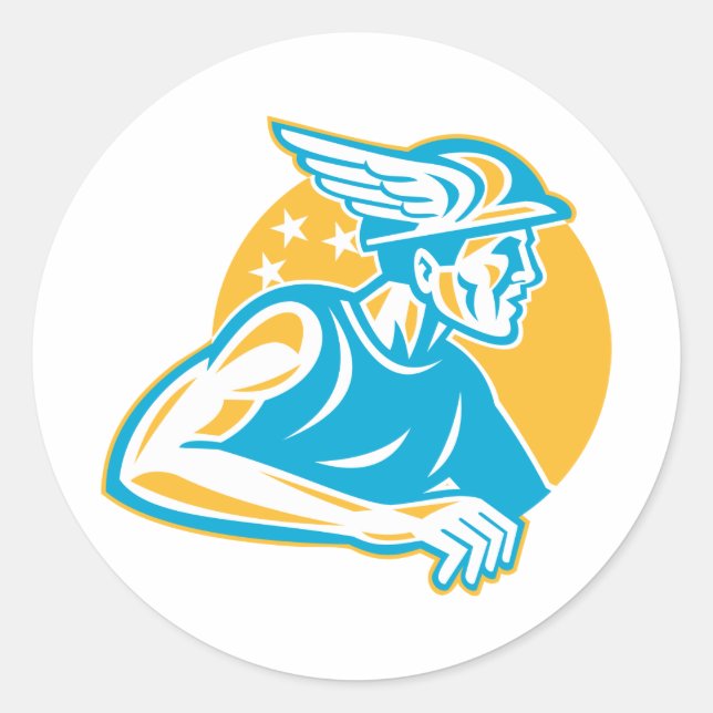 Roman God Mercury Hermes Runt Klistermärke (Framsida)