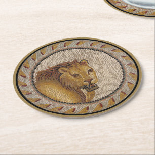 Roman Lejon Mosaic Underlägg Papper Rund