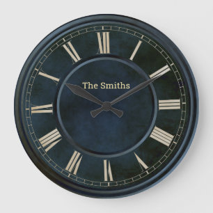 Roman Numbers Blue Slab Large Clock Stor Klocka