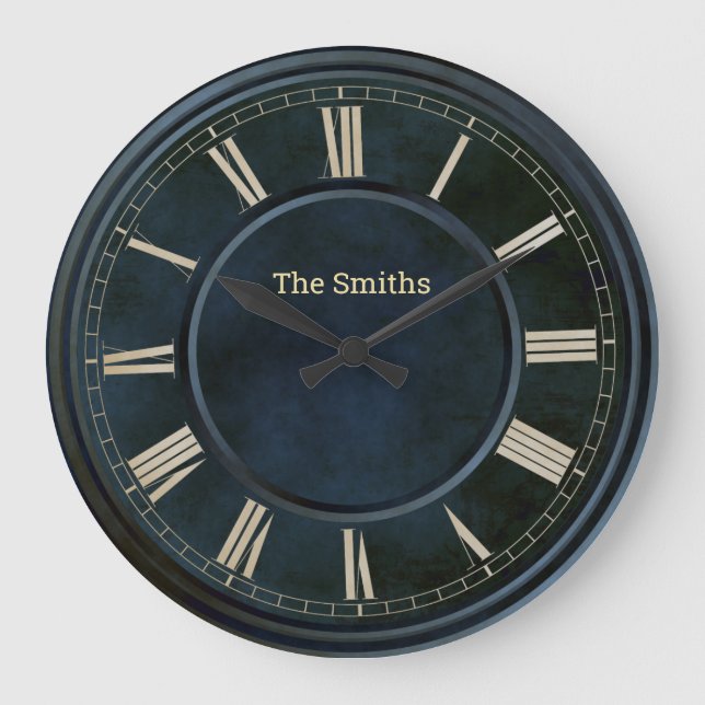 Roman Numbers Blue Slab Large Clock Stor Klocka (Framsida)