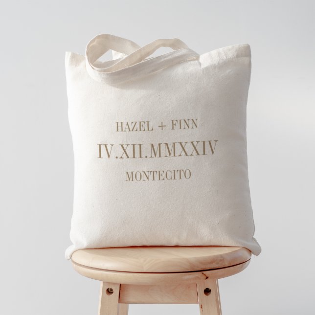 Roman Numeral Date, Namn & City Bröllop Välkommen Tygkasse (Skapare uppladdad)