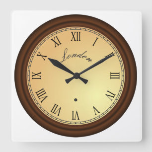 Roman Numeral Simulated Wood Ram London Fyrkantig Klocka