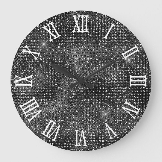 Roman Numerals Black Disco Glitter Stor Klocka (Framsida)