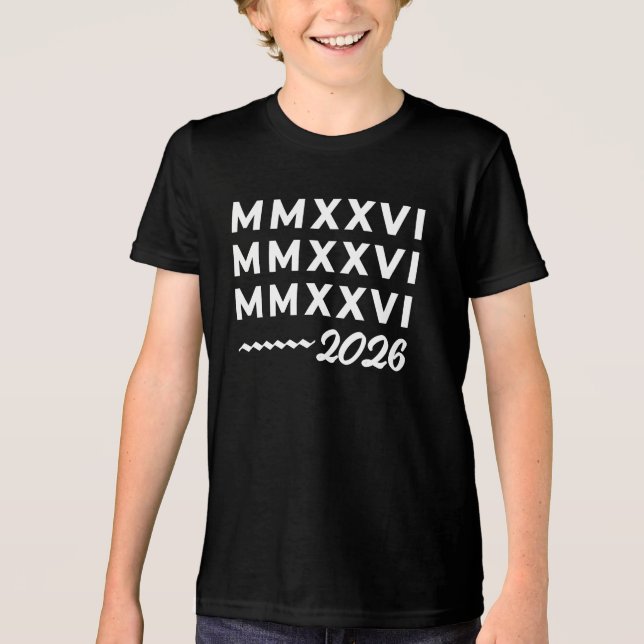 Roman Numerals MMXXVI – 2026 White Modern Typograp T Shirt (Framsida)