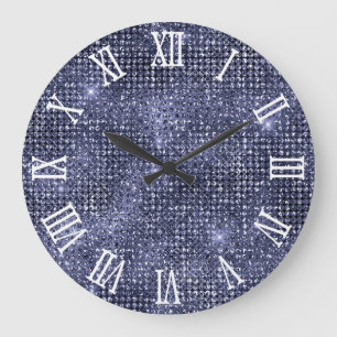 Roman Numerals Navy Disco Glitter Stor Klocka