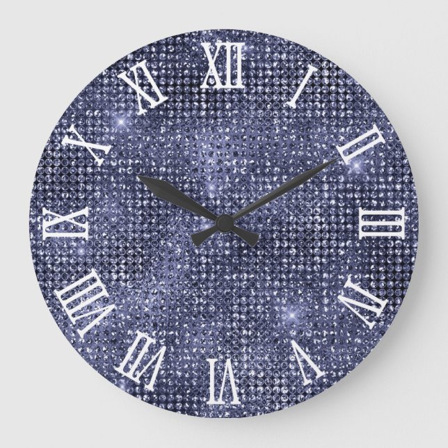 Roman Numerals Navy Disco Glitter Stor Klocka (Framsida)