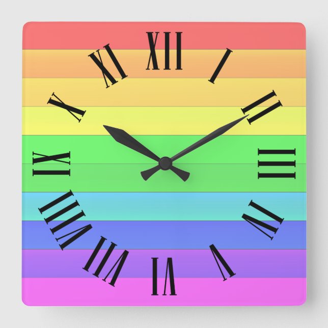Roman Stil med Colorful Pastel Rainbow Rand Fyrkantig Klocka (Framsida)