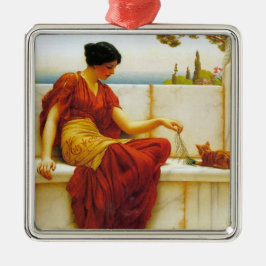 Roman Woman spelar med sin favoritkatt Julgransprydnad Metall