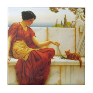 Roman Woman spelar med sin favoritkatt Kakelplatta