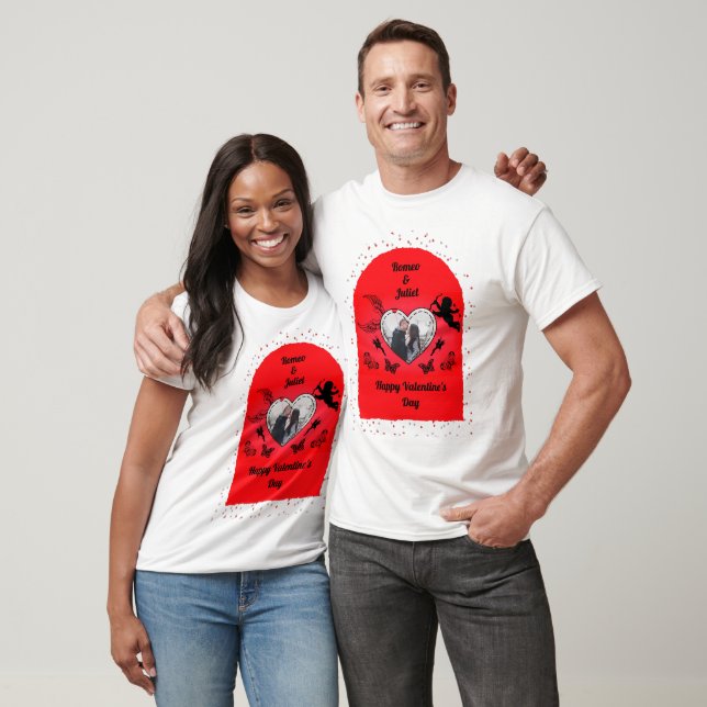 Romance Cupid Photo Red Heart Happy Valentines Day T Shirt (Unisex)