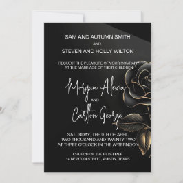 Romance Gold and Black Rose Wedding Inbjudningar