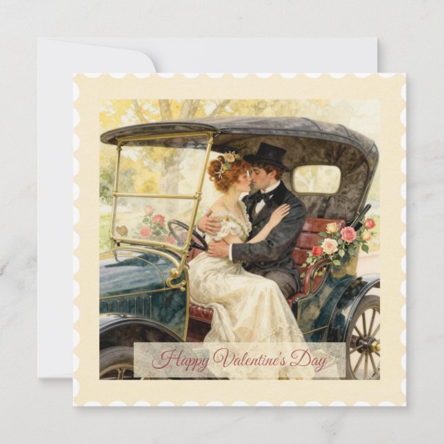 Romance in a Victorian Car – Valentine’s Day Card Julkort (Framsida)