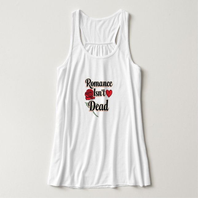 "Romance Isn't Dead" with Red Rose and Heart Linne Med Racerback (Design framsida)
