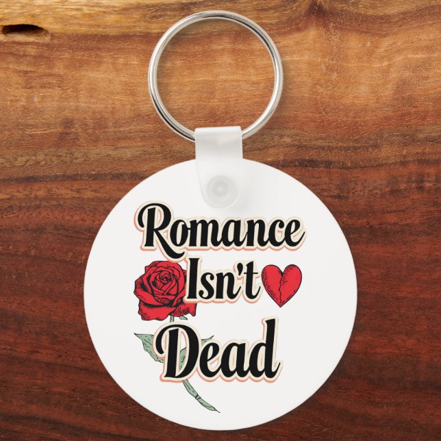 "Romance Isn't Dead" with Red Rose and Heart Nyckelring (Framsida)