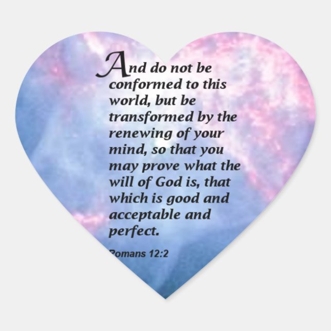 Romaner 12:2 hjärtformat klistermärke (Framsida)