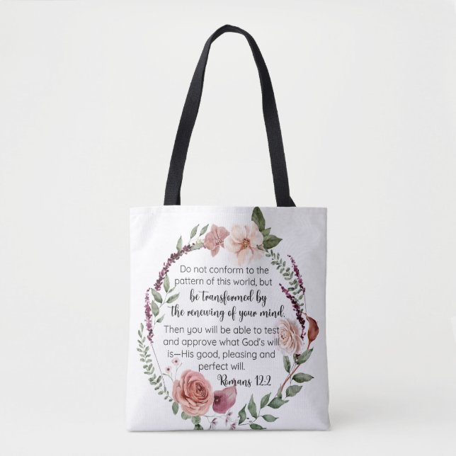 Romaner 12:2 Överensstämmer inte med Blommigten mö Tygkasse (Framsida)