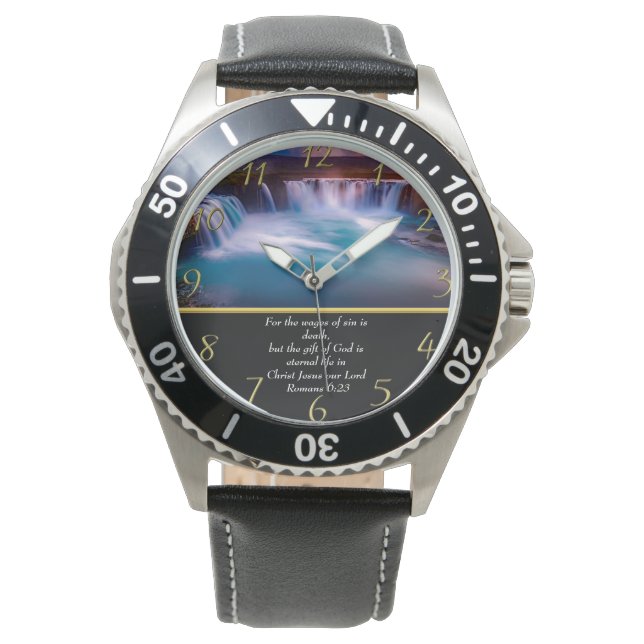 Romaner 6:23 Christian Faith a water fall guld Armbandsur (Framsida)