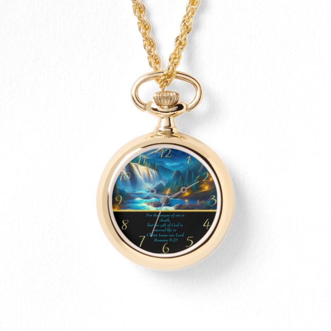 Romaner 6:23 Christian Faith a water fall guld Armbandsur (Framsida)