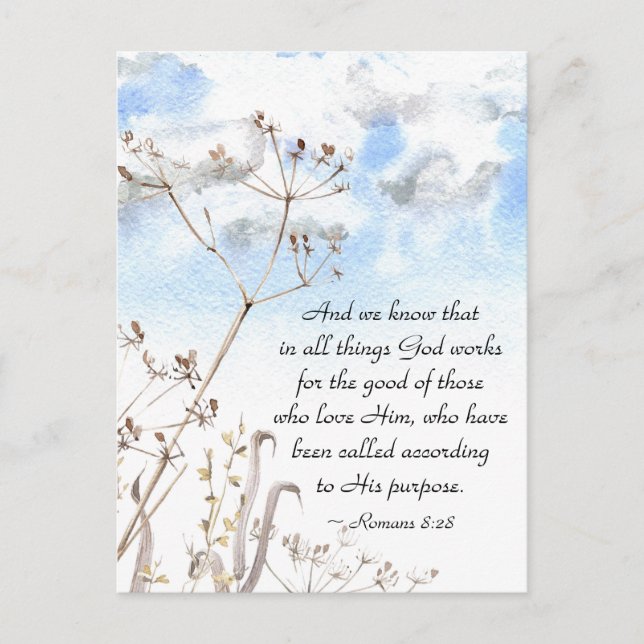 Romaner 8:28 Alla sak Gud jobbar för bran Vykort (Framsida)