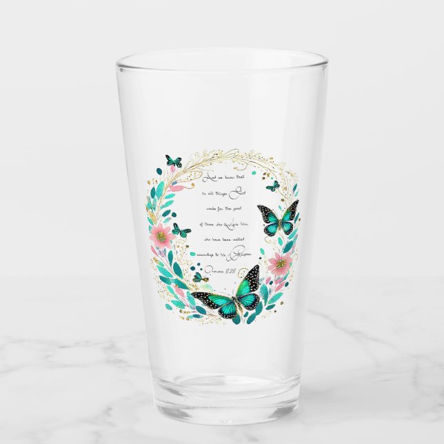 Romaner 8:28 Blommor och fjärilar Glaskopp (Framsida)