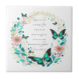 Romaner 8:28 Blommor och fjärilar Kakelplatta