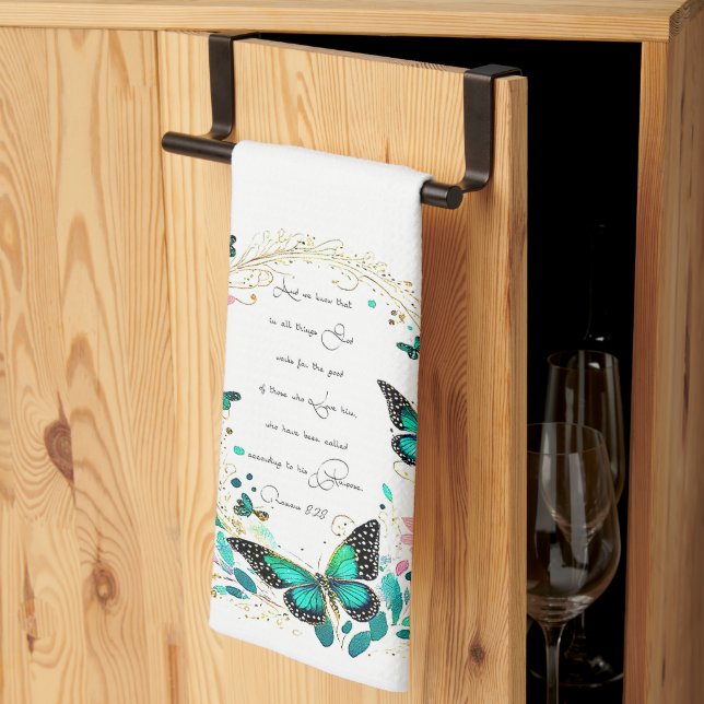 Romaner 8:28 Blommor och fjärilar Kökshandduk (Thirds Fold)