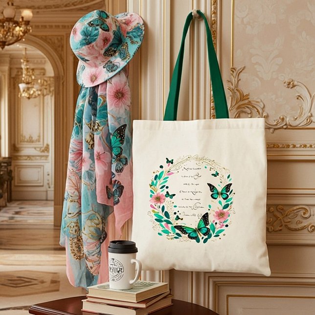 Romaner 8:28 Blommor och fjärilar Tygkasse (Skapare uppladdad)