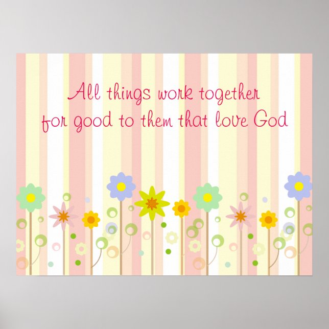Romaner 8:28 Rosa Rand och Flower Christian Quote Poster (Framsidan)