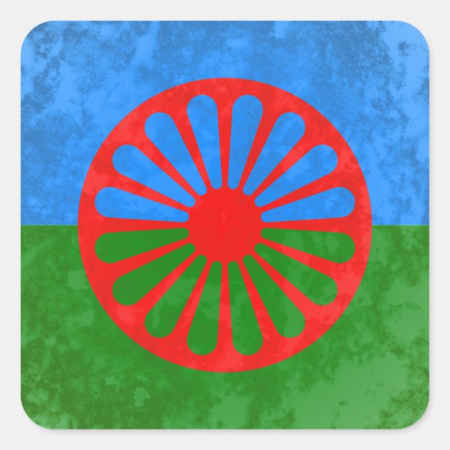 Romani flagga fyrkantigt klistermärke (Framsida)
