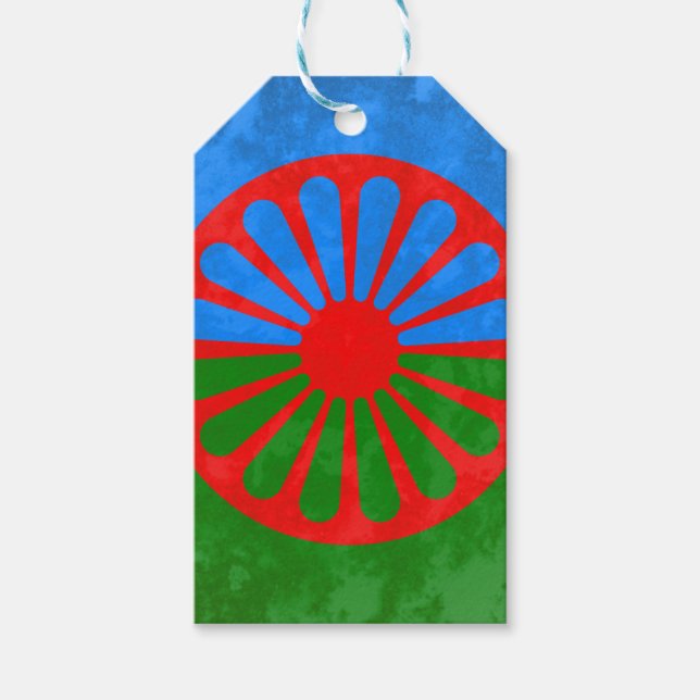 Romani flagga presentetikett (Framsidan)
